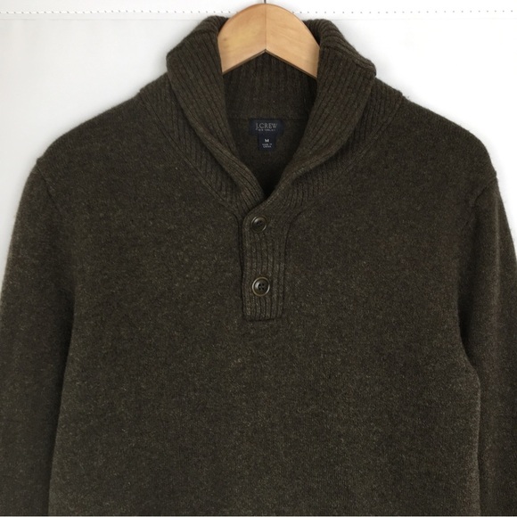 J. Crew Lambswool Sweater Shawl-Collar Brown Men’s Size Medium Distressed Flaws - Picture 3 of 14